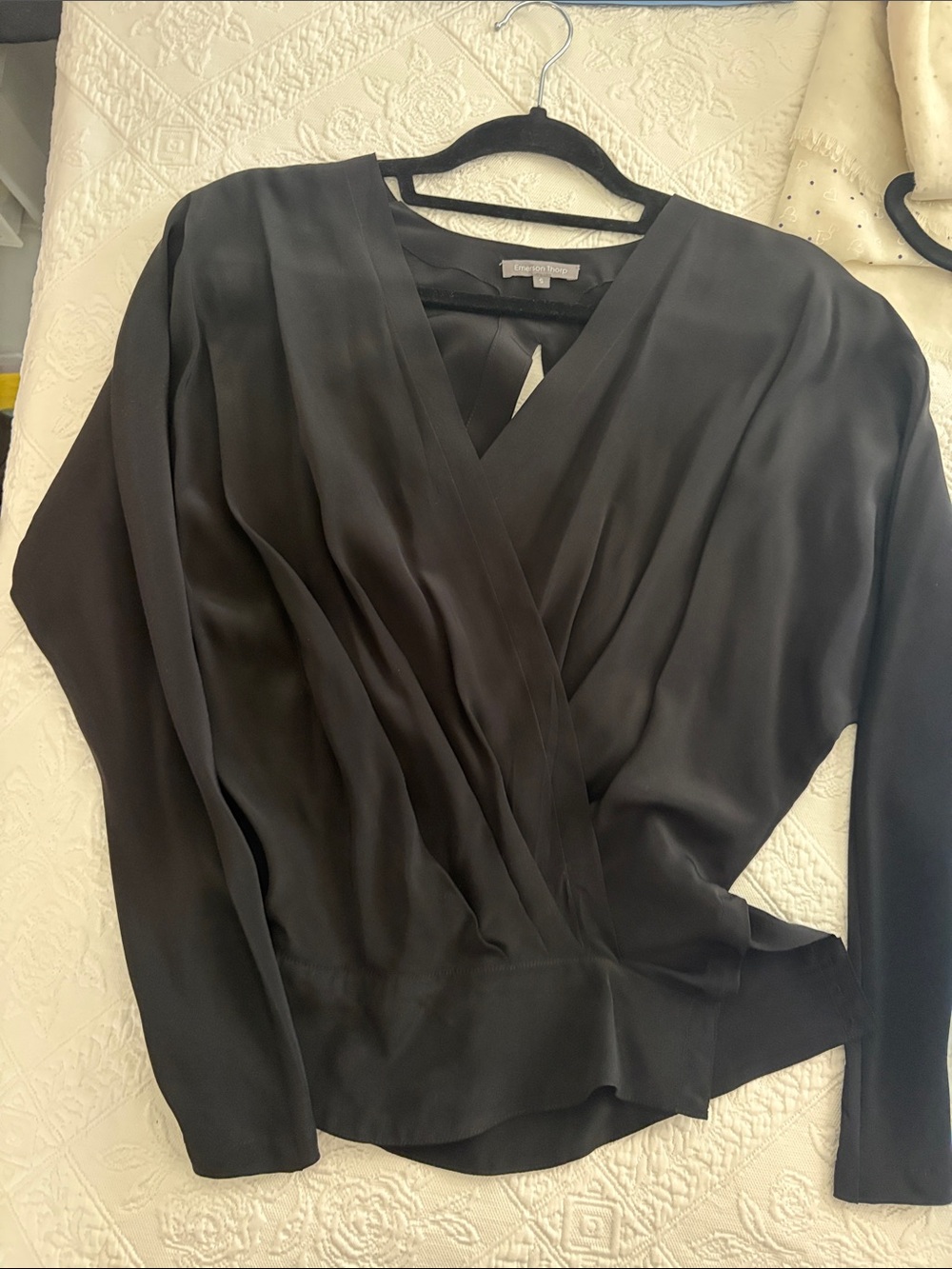 Black Wrap-Style Blouse with Surplice Front